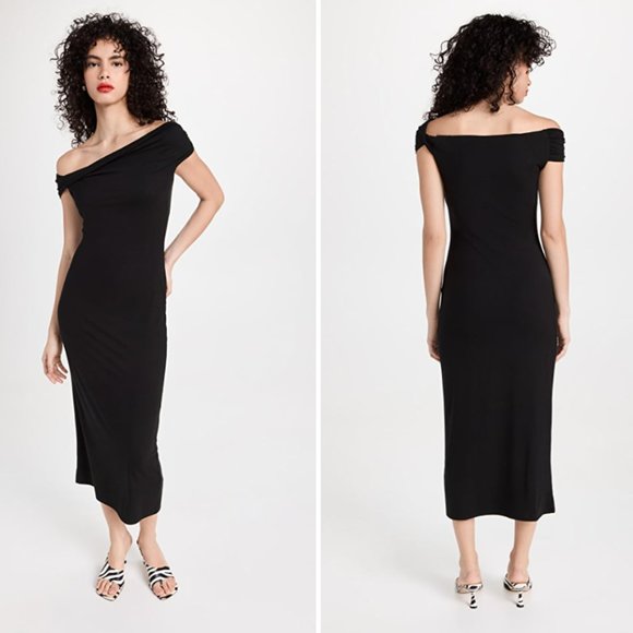 NEW Reformation Jamen Off Shoulder Knit Midi Dress in Black Size L#2486 - Picture 2 of 11